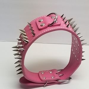 Heavy-Duty 4-Row Spiked Pink Dog Collar – XL / XXL – Punk Goth Style